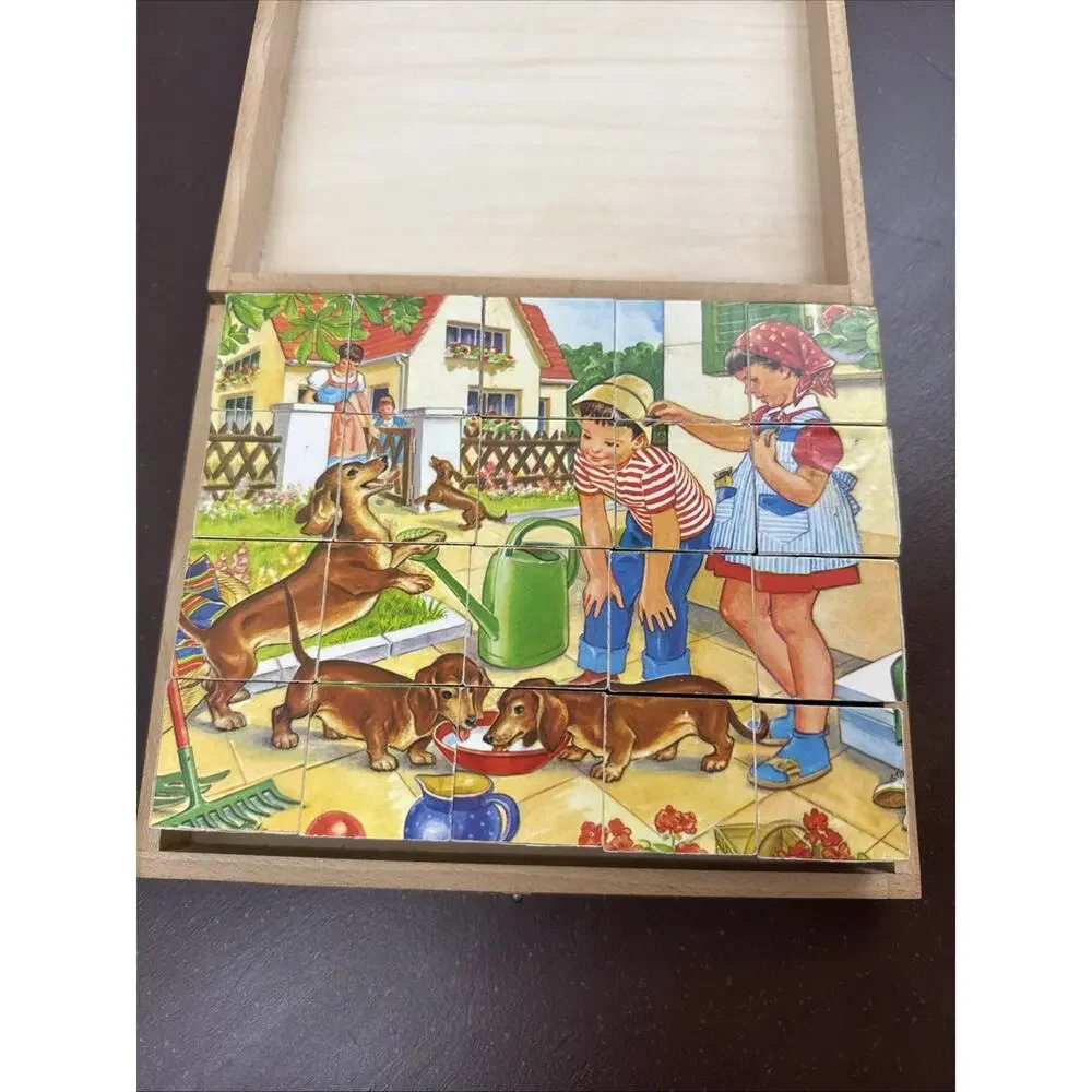 Vintage Bilderbaukasten Holzwurfel German Picture Cubes Wood Puzzle Blocks